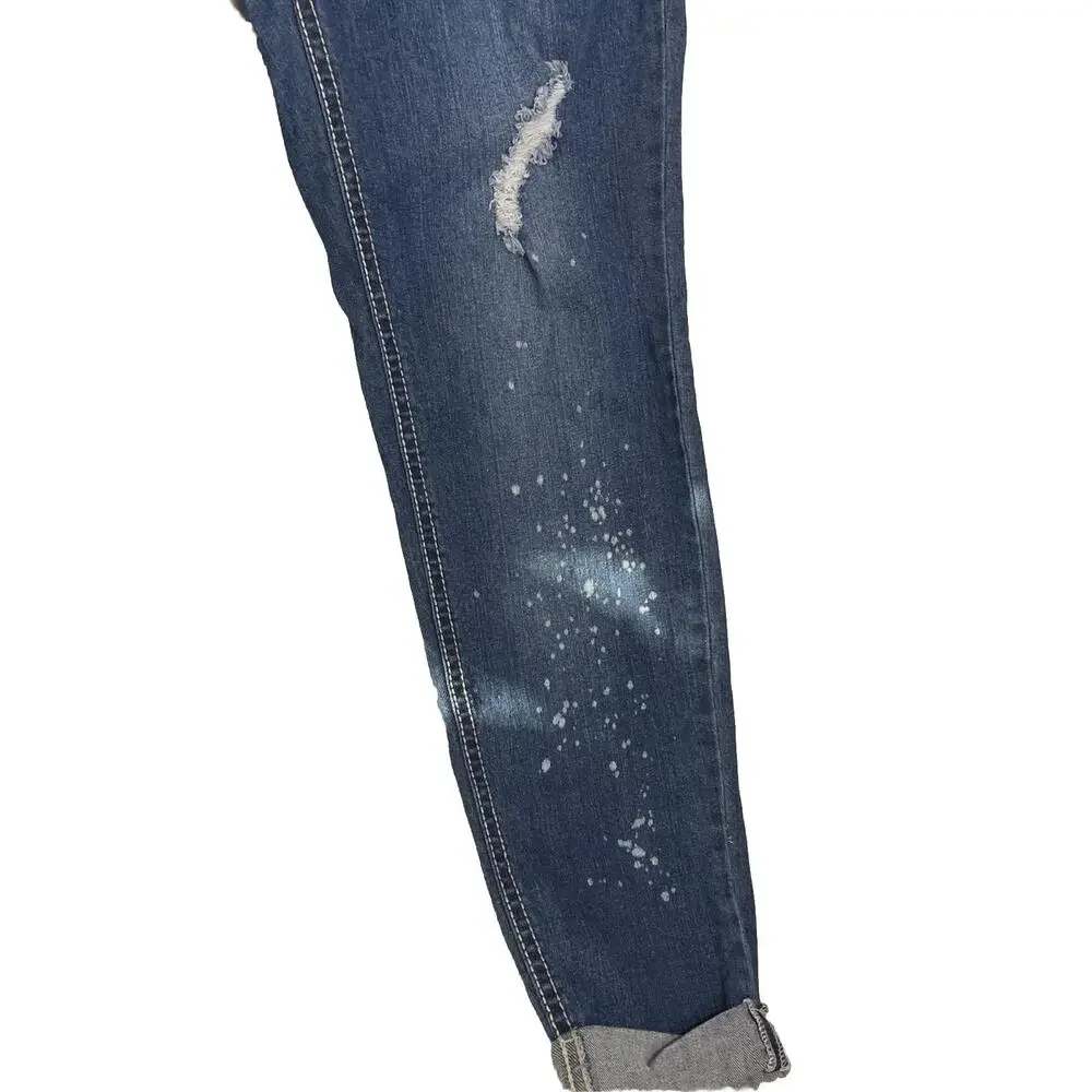 WallFlower Jeans Women’s 7 Blue Skinny Stretch Contrast Selvage Cuff Distressed